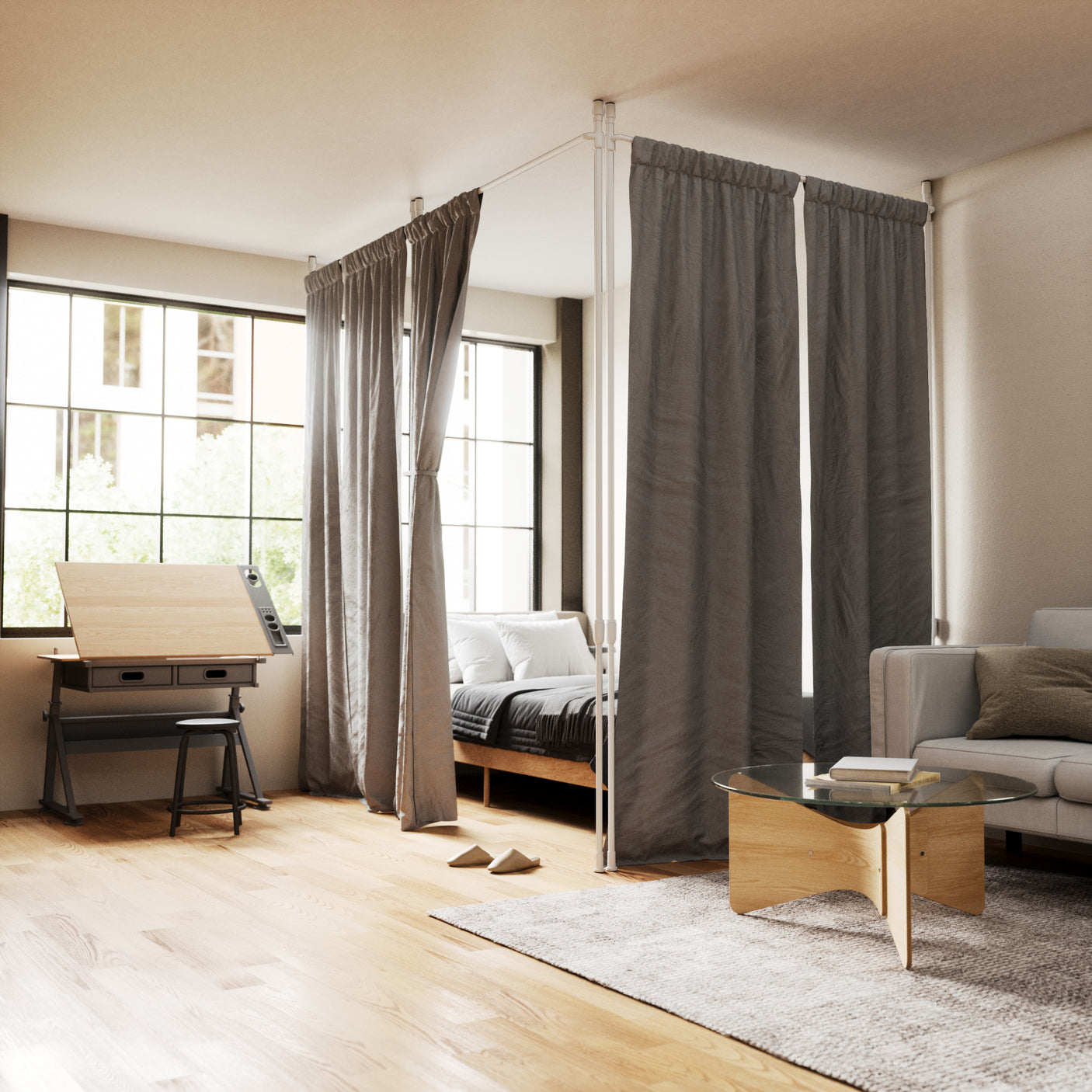 Anywhere Curtain Rod + Room Divider