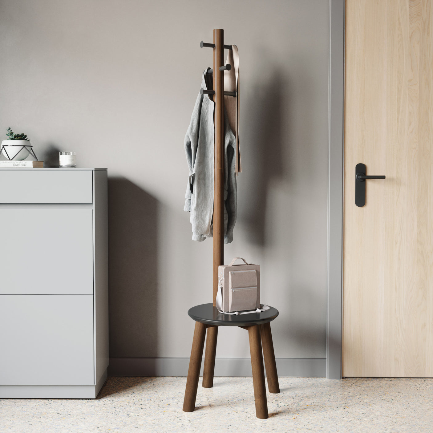 Pillar Stool + Coatrack