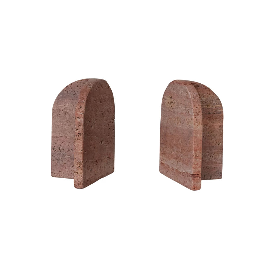 Red Travertine Bookends, Set of 2