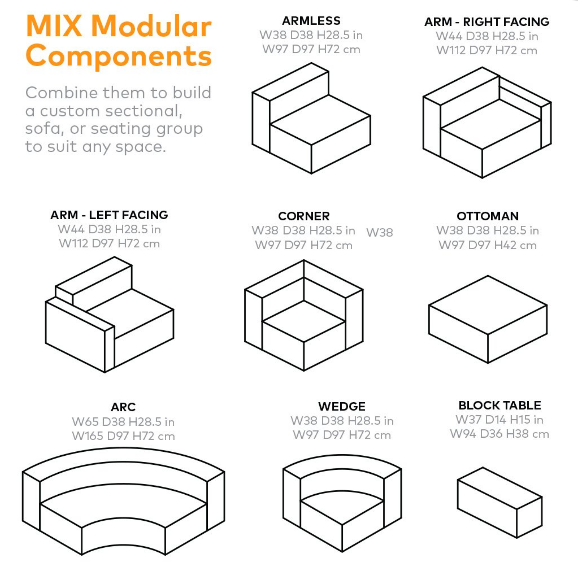 Mix Modular Armless Chair - 6 Colors Gus* Modern - BEAM // Design Store