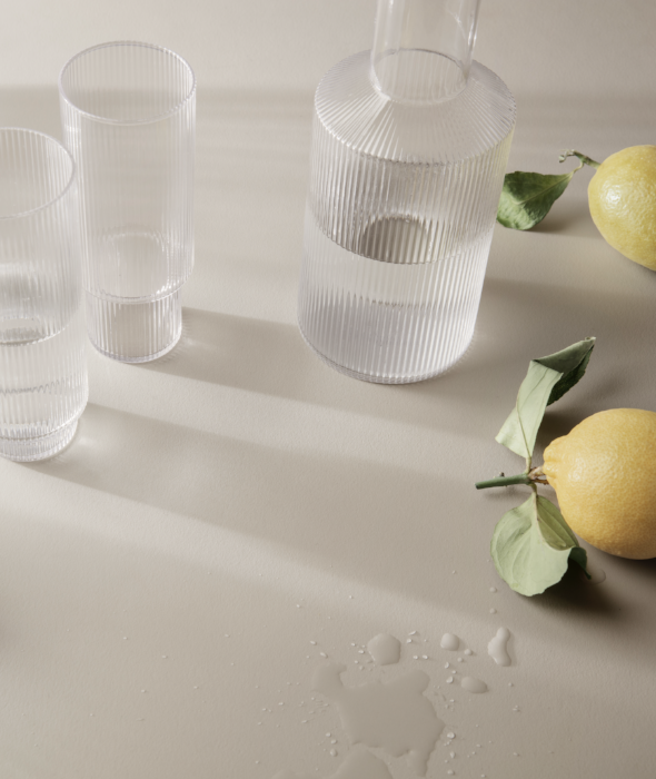 Ripple Carafe Set, Elegant in mouth-blown and ribbed glass