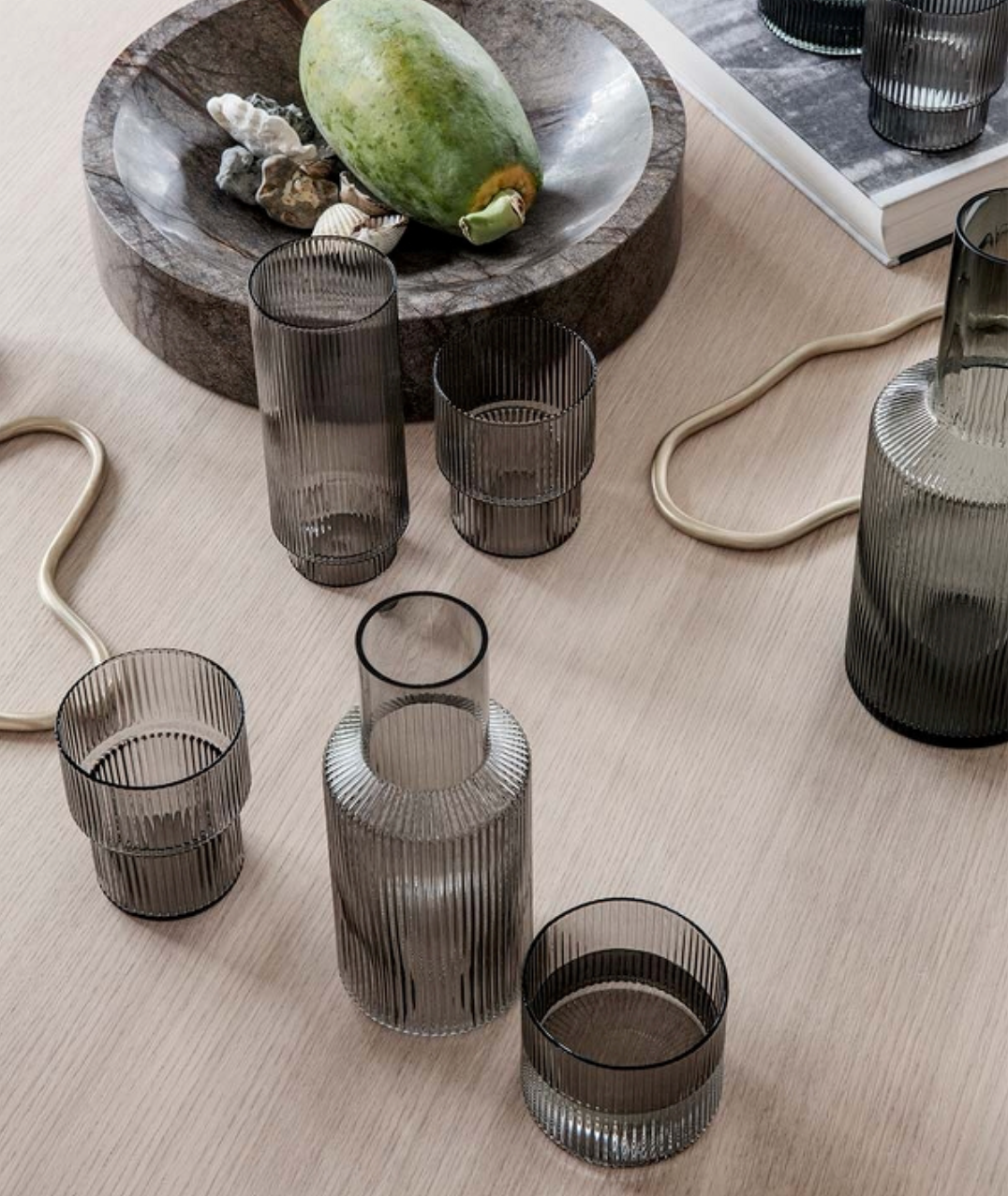 Ripple Long Drink Glasses Smoked Grey set/4 Ferm Living - BEAM // Design Store