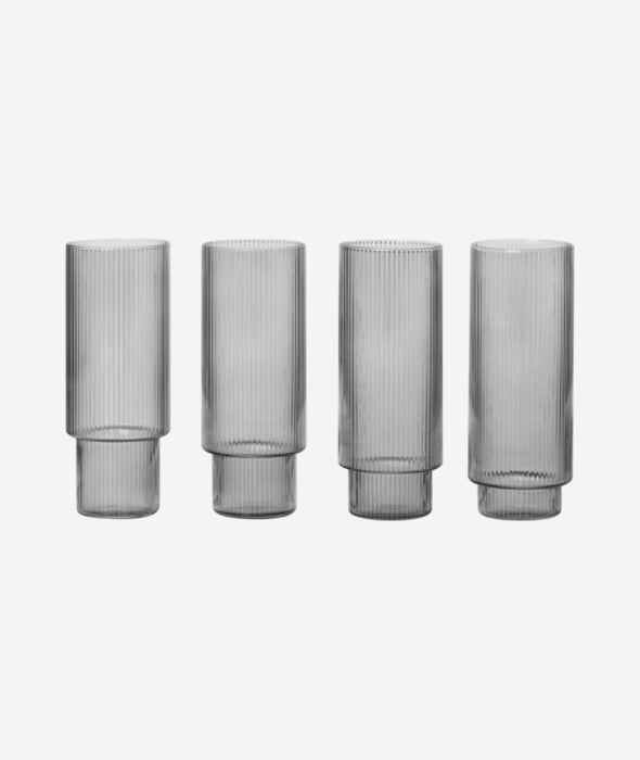 Ripple Long Drink Glasses Smoked Grey set/4 Ferm Living - BEAM // Design Store