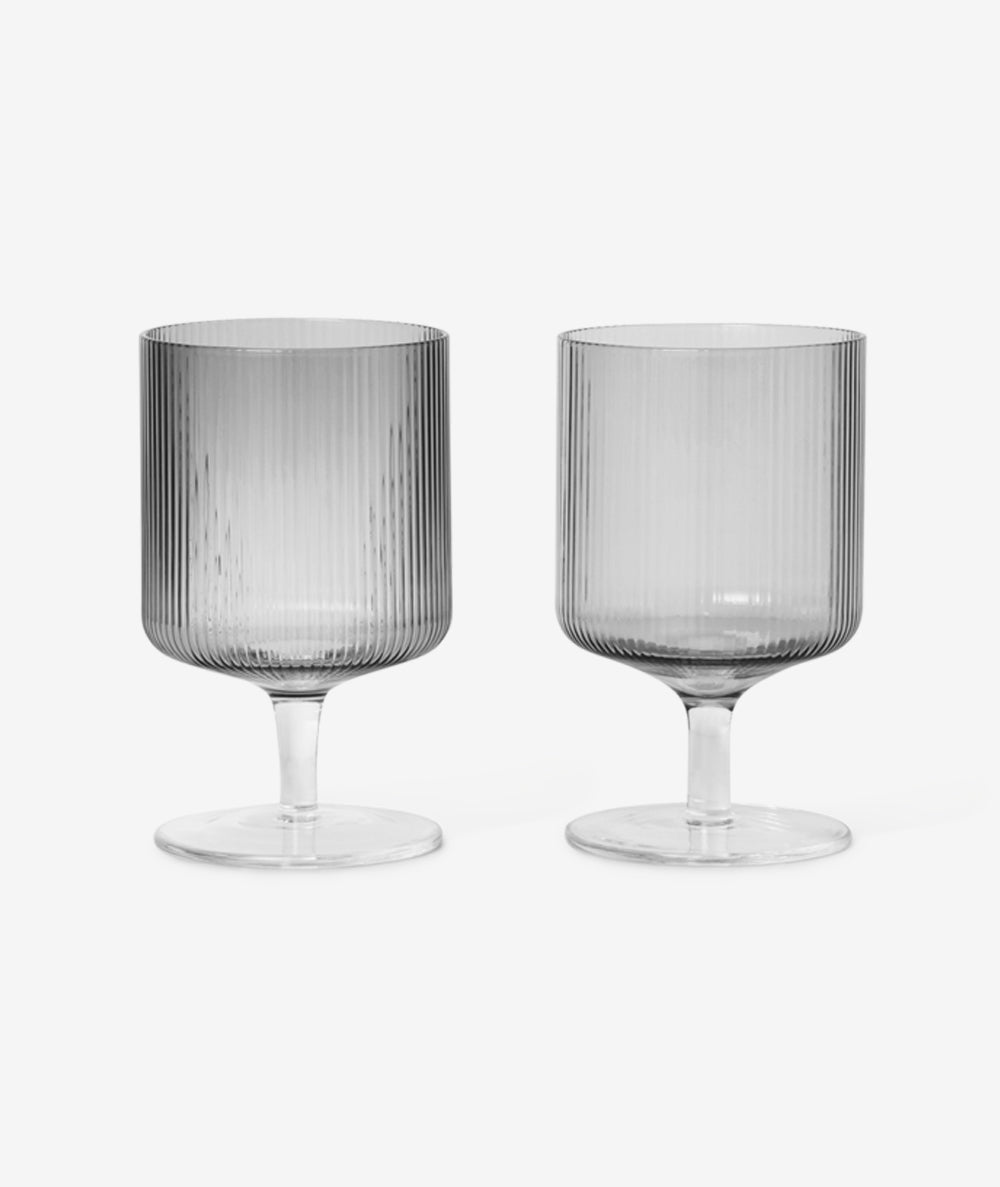 Ripple Wine Glass Smoked Grey Set/2 Ferm Living - BEAM // Design Store